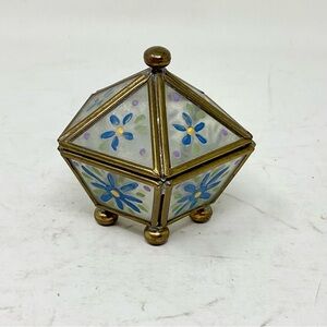 Decorative Floral Glass Box with Brass Accents vintage